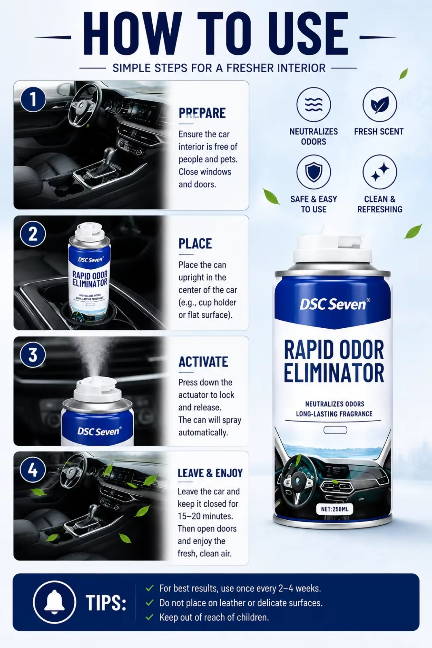 Car Odour Bomb Rapid Odor Eliminator Spray Neutralizes Bad Smells Long Lasting Fragrance
