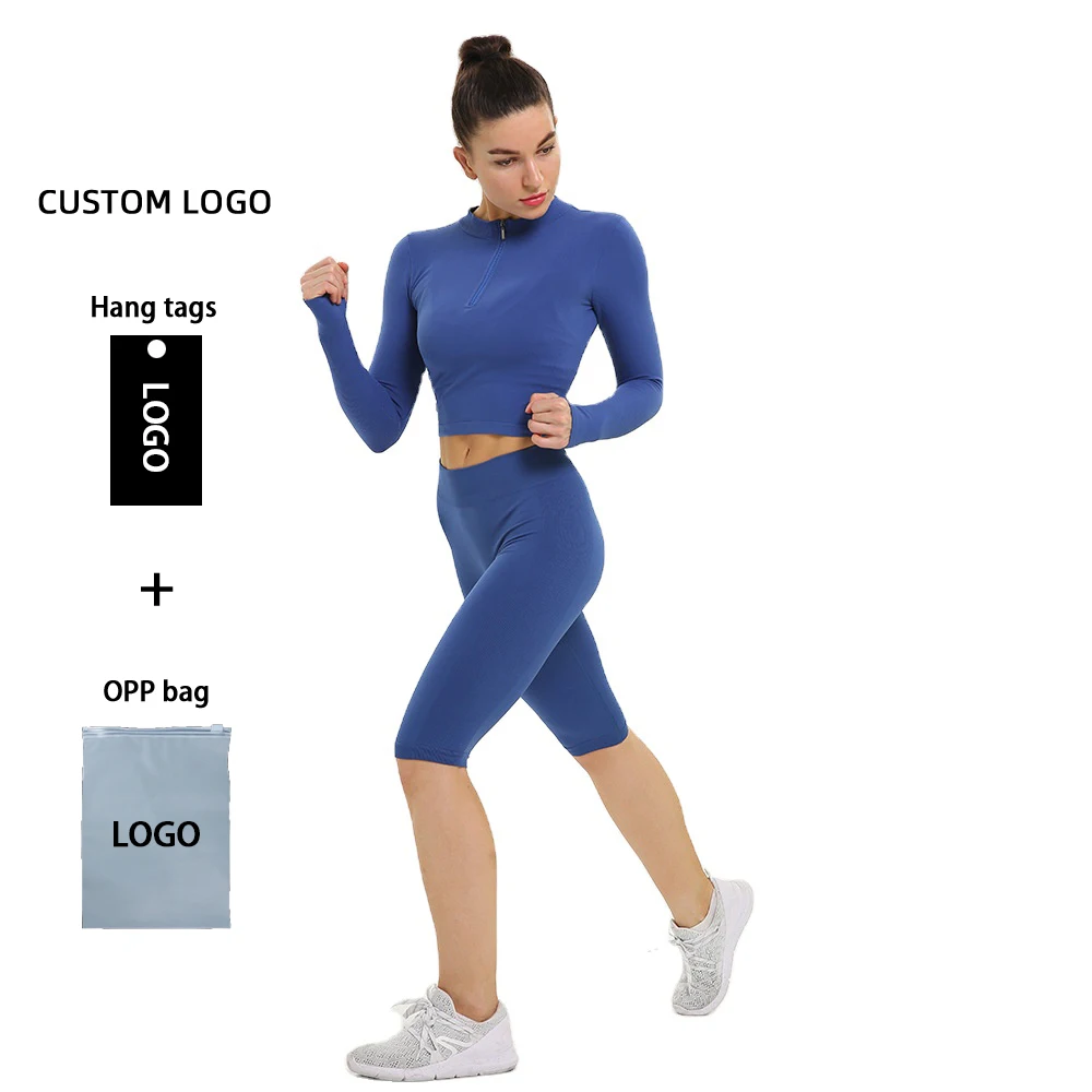 

2021 New Women Seamless Fitness Clothes Shorts And Crop Top Fall Yoga Set, Customized color