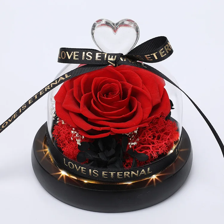 INUNION New Long Lasting Fresh Forever Real Touch Preserved Rose Dome Flower Eternal Roses Glass Cover DecorationValentine's Day