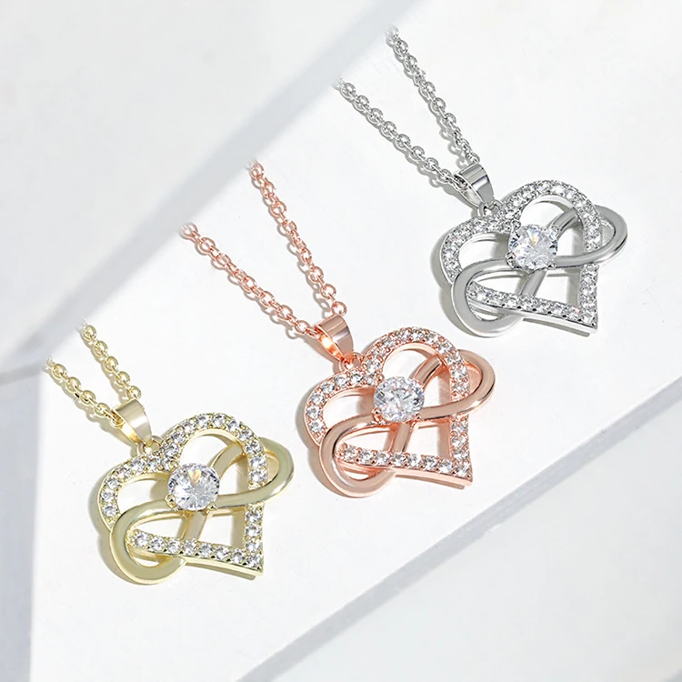 

Y174 Wholesale Colliers Gold Plated CZ Inlaid Love Heart 8 Infinity Shaped Pendant Necklace For Women Fashion Jewelry Necklaces