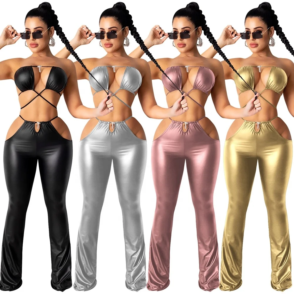

Bandage Sexy Bra Top and Pants Sets Club for Women, Black,gold,pink,silver