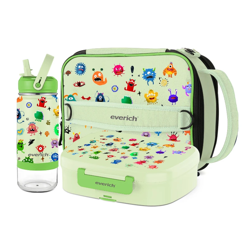 

OEM ODM Custom Logo Plastic Kids School Bento Lunch Box and Stainless Steel Water Bottle Set