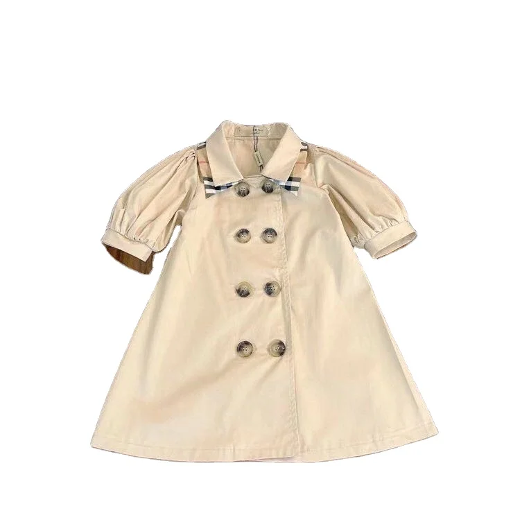 

2021 summer new style children cotton fashion Windbreaker dress girls short sleeve casual dresses sets baby kids clothing