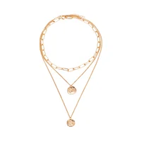 

2019 Three layers design double coins pendant long chain gold-plated copper multilayer necklace for fashion women