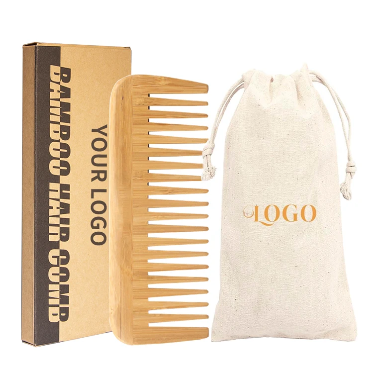 

High Quality Eco-friendly Biodegradable Natural Bamboo Wood Wide Tooth Comb with Logo