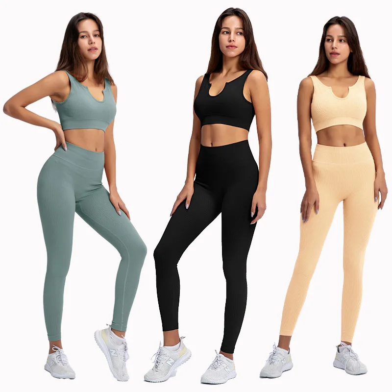 

fitness wear sport bra and gym ribbed yoga compression leggings spandex yoga set for women, Accept customzied