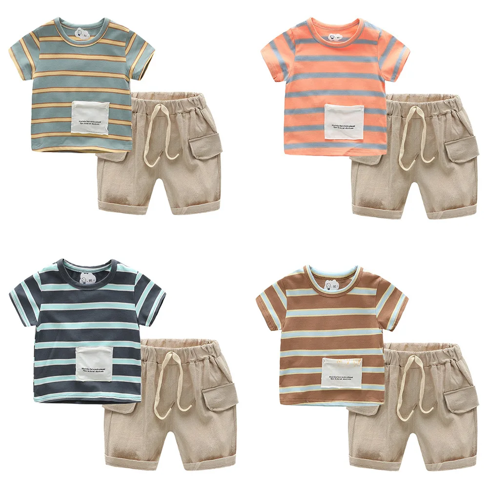 

children short T-shirt set summer children's set printed boys' short sleeve shorts clothes set, As picture