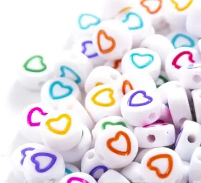 

GP0942 Popular White Flat plastic acrylic 4*7mm 500g Rainbow Enamel Heart round disc beads for jewelry DIY