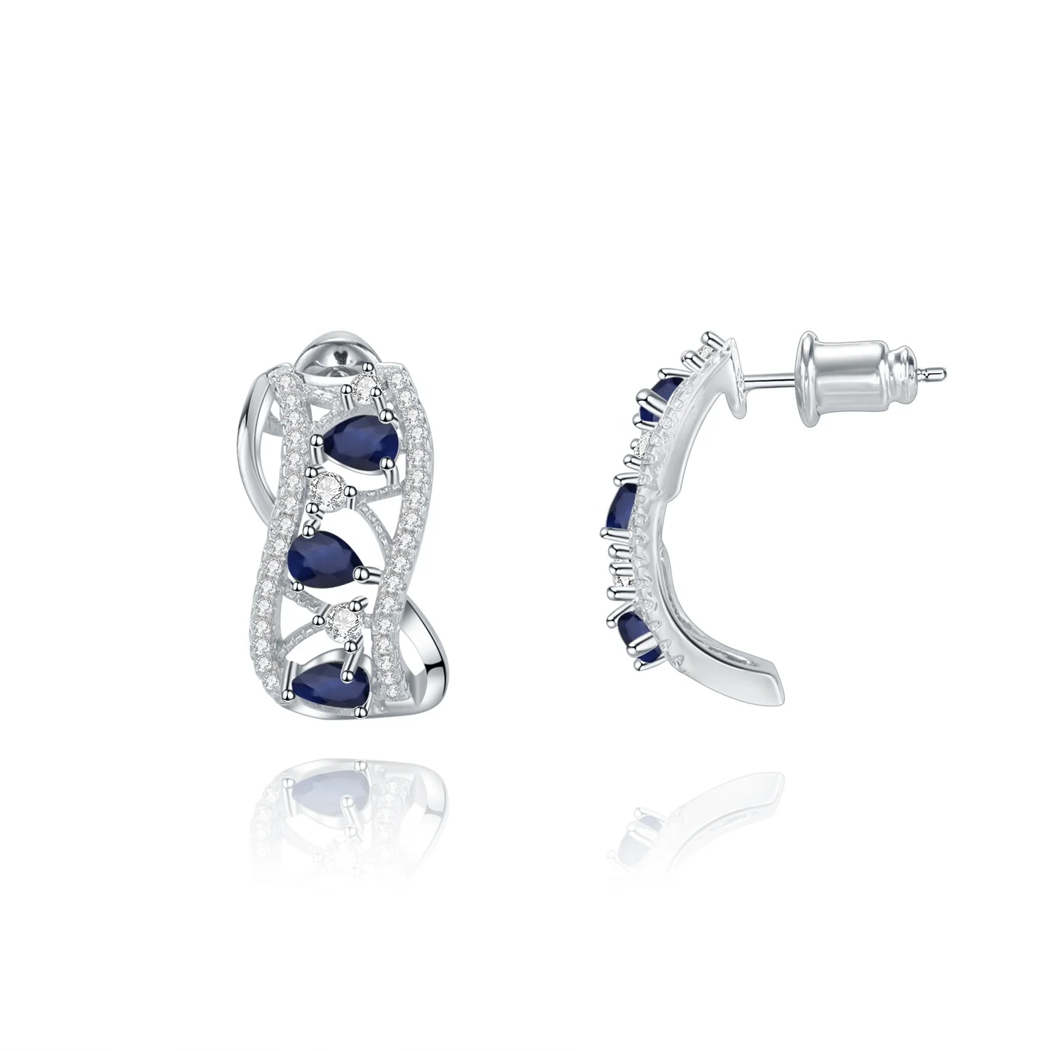 

Abiding Fancy 925 Sterling Silver Jewelry Earring with Blue Sapphire Gemstone Hollow Out Earrings for Women Jewelry