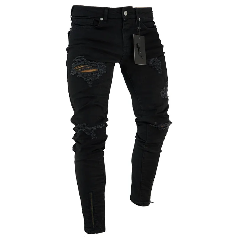 

Wholesale Ripped Skinny With Hole Slim Pants Black Trousers Denim Jeans men, Customized color