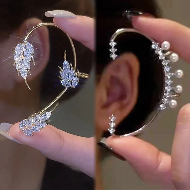 

Fashion Shiny Pearl Butterfly Feather Star Moon Ear Clip Women Gold Silver Non Pierced Fake Cartilage Earrings Wedding Jewelry