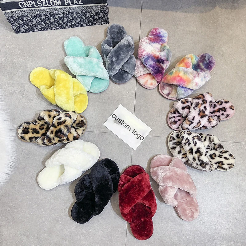 

Soft Sole Indoor Shoes Plush Faux Fur Slippers Open Toe Lady Indoor Slippers Wholesale Fur Slippers