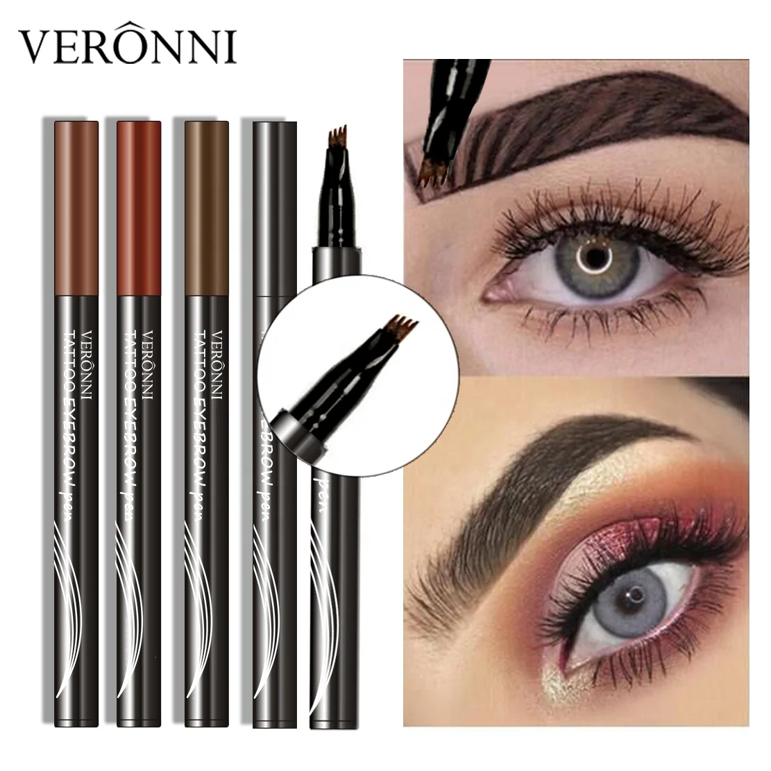 

4 Color Women Makeup Sketch Liquid Eyebrow Pencil Waterproof Brown Eye Brow Tattoo Dye Tint Pen Liner Long Lasting Eyebrow