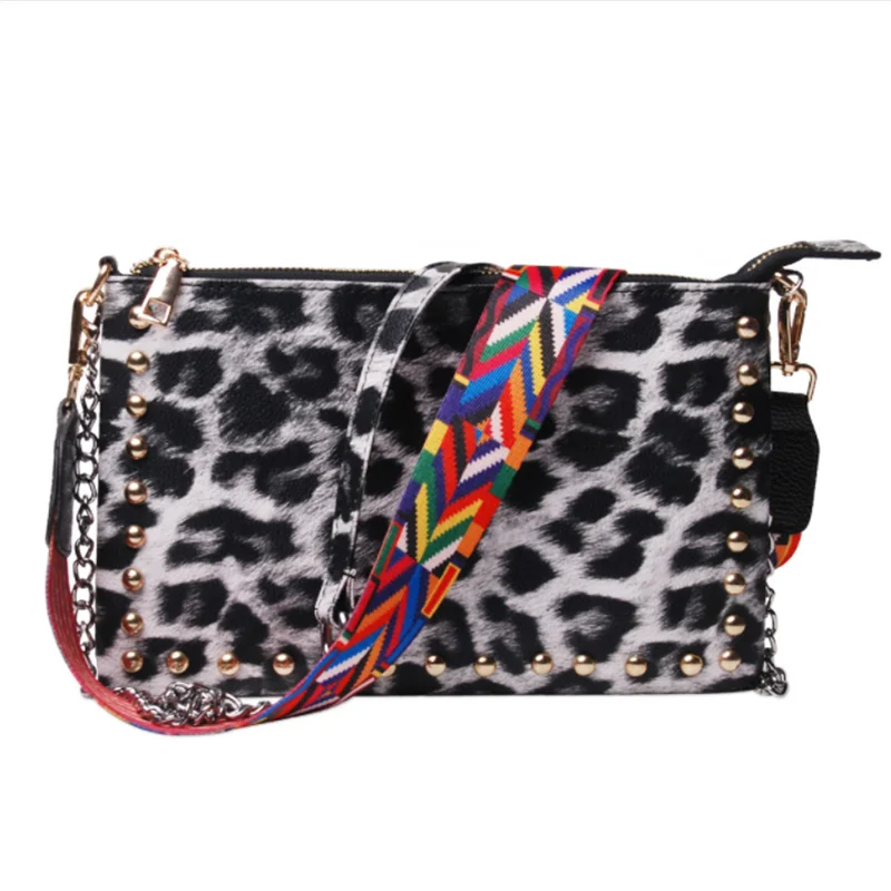 

Fashion Personalized PU Shoulder Purse with Rivets Leopard Crossbody for Women, As pic show, customized