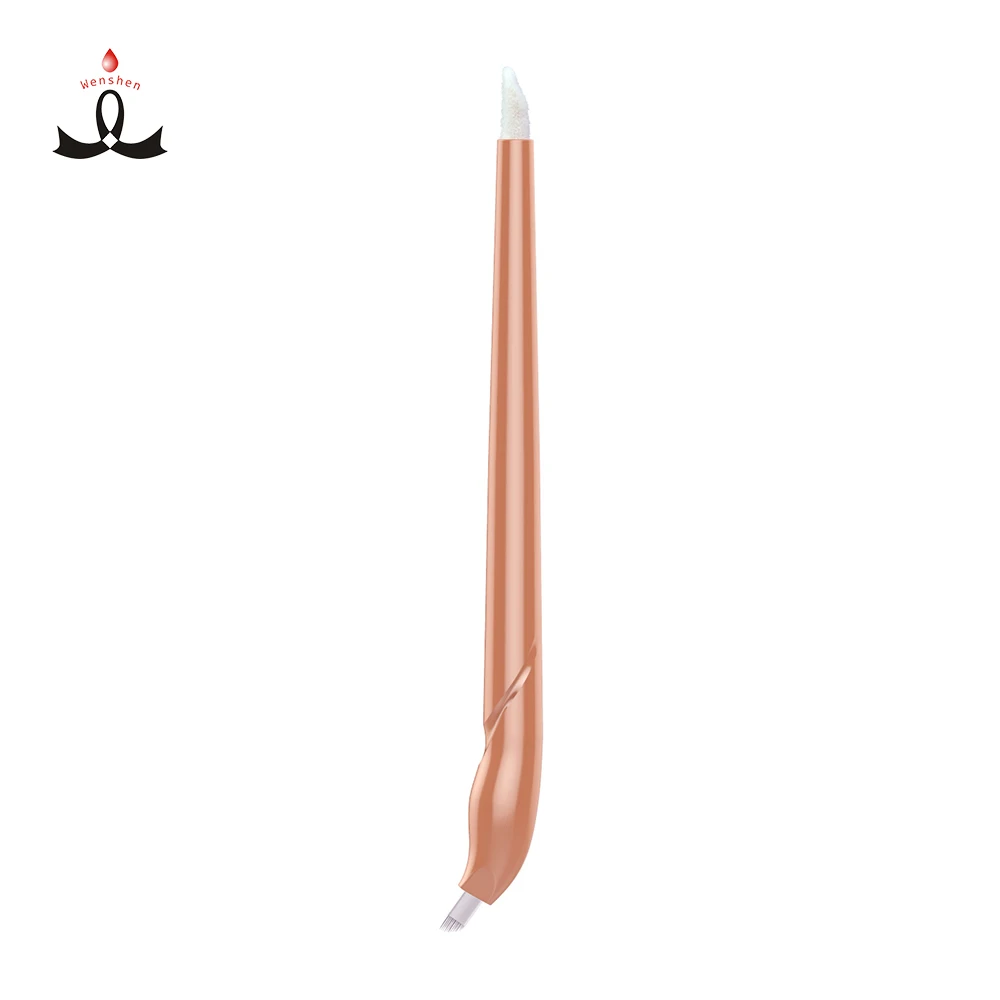 

Manual tattoo pen Lushcolor OEM 18 U Shape Permanent Makeup Microblading Disposable Pen With Needles Eyebrow Tattoo Factory, Champagne