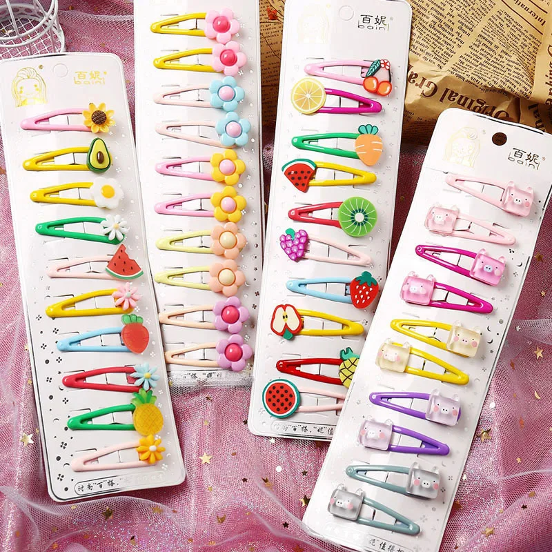 

Cute BB Fruits Colorful Hairpins Little PIg Designs 10 Pcs Per Set Hair Clips Accessories for Baby Girls