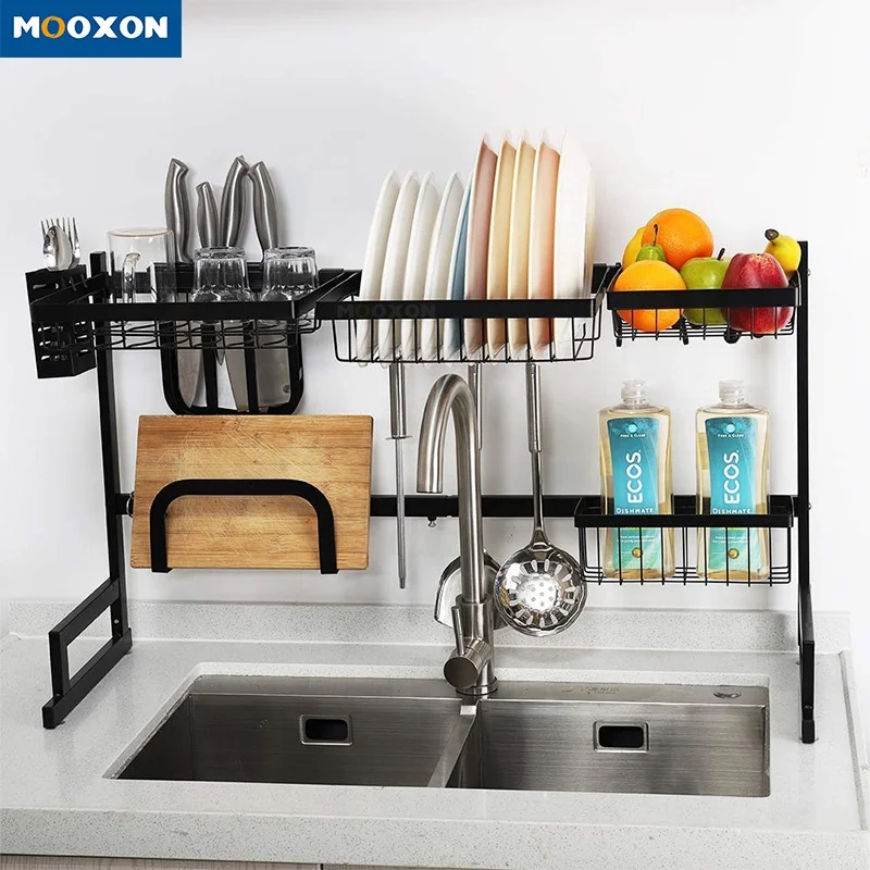 

Wholesaler Organizer Roll Up Dish Drying Rack Stainless Steel Stand Kitchen Adjustable Over The Sink Dish Drying Rack, Black/silver