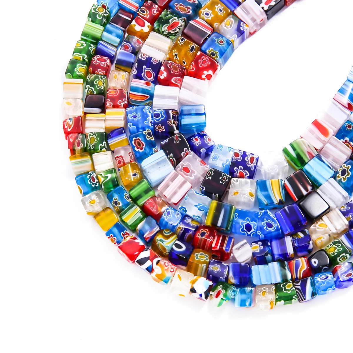 

6/8mm Mixed Colors Square Flower Patterns Millefiori Glass Lampwork Loose Crafts Beads for Necklace Bracelet Earring Making