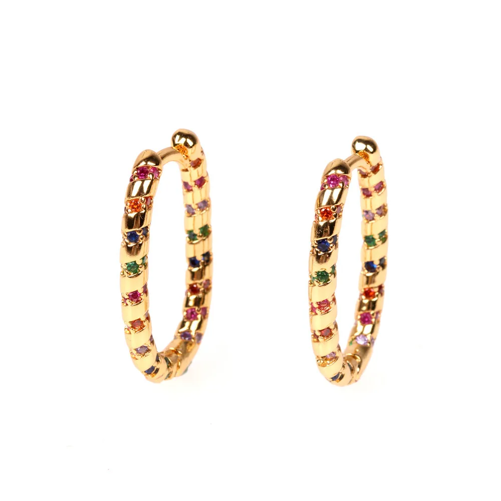 

Trendy Colorful Cubic Zirconia Striped Hollow Oval Earring Light Luxury 18K Gold Plated CZ Zirconia Hoop Earrings For Women