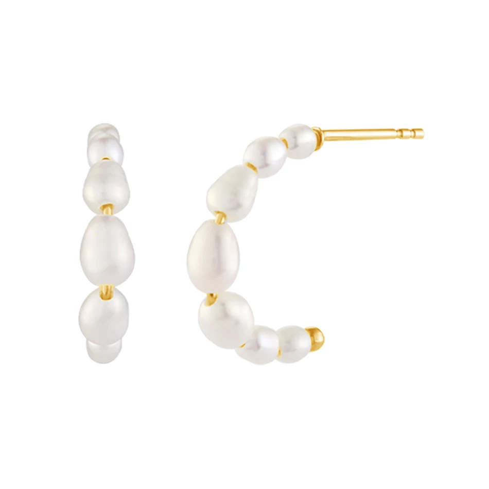 

wholesale 18k gold vermeil trendy earrings 925 sterling silver organic pearl stacked hoop earrings for women fashion jewelry