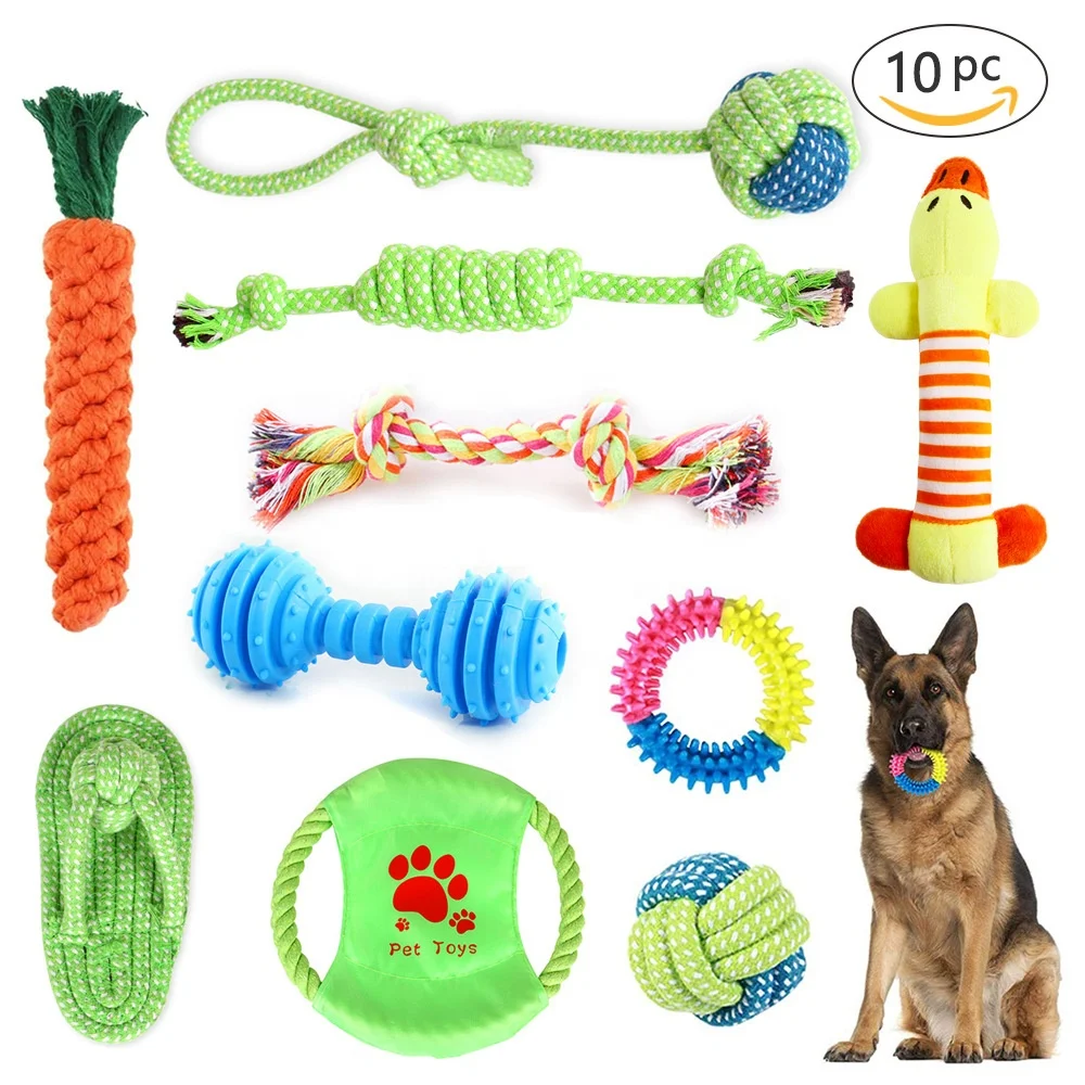 

10 piece set interact teeth cleaning rubber toy pet dog cotton chew rope toy set