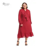 

2019 In Stock Plus Size Red Pleated Formal Red Chiffon Flare Dress For Fat Ladies