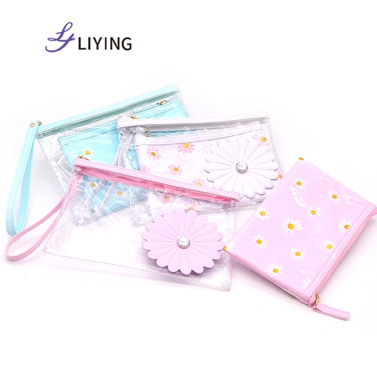 

2Pcs Custom Waterproof Clear Daisy Cosmetic Bag