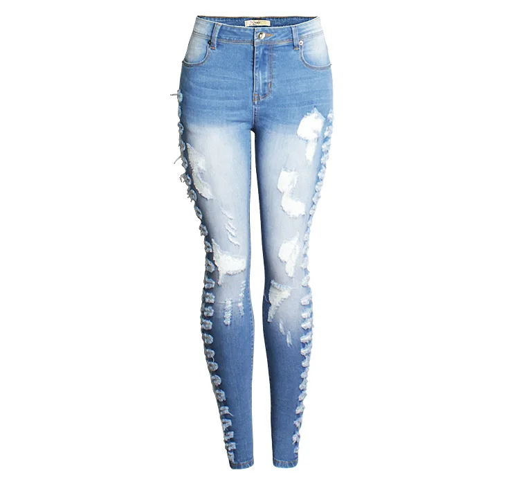 

New dress for ladies Stretch middle waist jeans ripped slim pencil pants temperament commuter