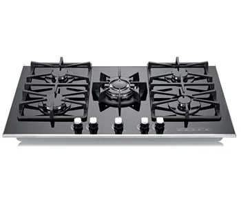 90cm 5 Brenner Hausgeräte Küche Einbau Schwarz Gehärtetem Glas Gasherd