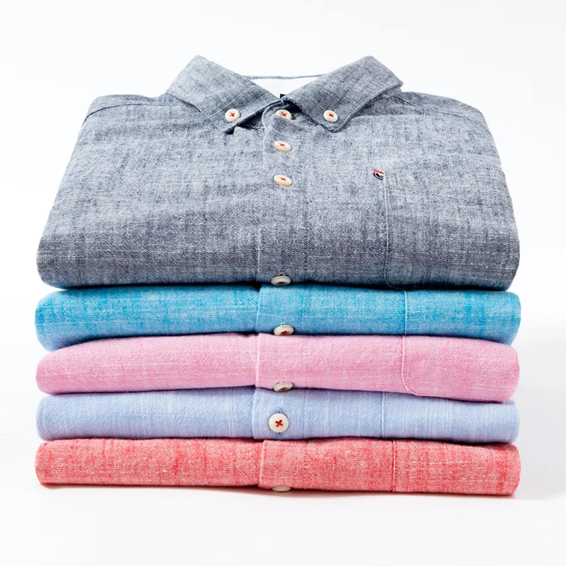 

Wholesale Mens long sleeve plus size heather colors linen casual shirts, Available