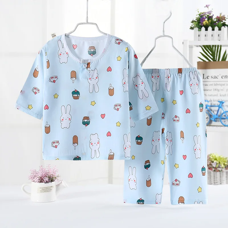 

Summer new children's pajamas suits girls thin cotton silk home clothes baby pajamas suits, Picture