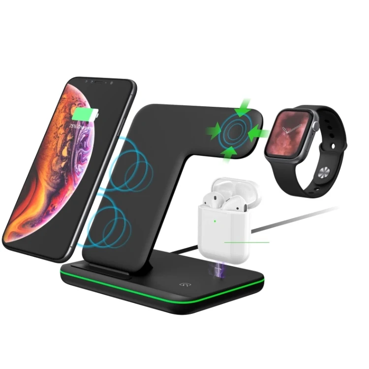 

3 in 1 Hot Sale Qi Standard cell phone gadget stand accessory power bank Wireless Charger dock holder