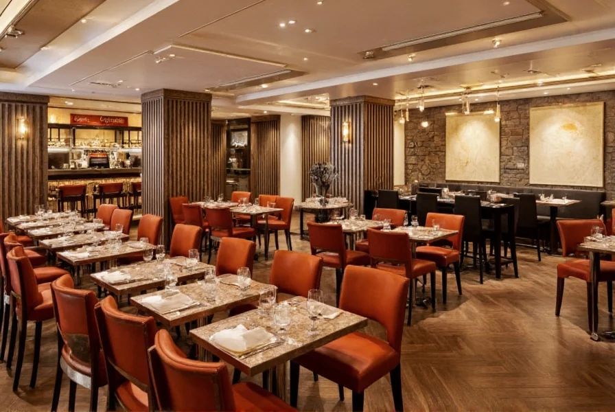 Modern Indian restaurant interior showing contemporary design elements blended with traditional Indian motifs at Saffron dining space