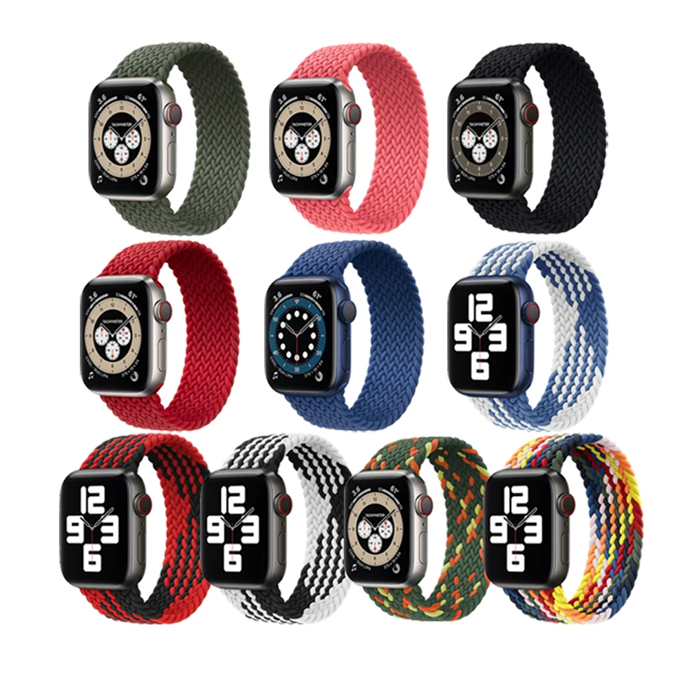 

Tschick Braid Solo Loop Nylon fabric Strap For Apple Watch band 38/40mm 42/44mm Elastic Bracelet for iWatch Series 6 SE 5 4 3, Multi-color optional or customized