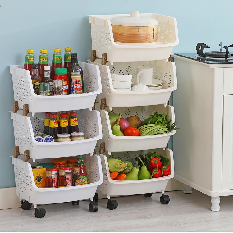 

Wholesale Stackable Fruit Vegetable Storage Plastic Kitchen Plastic Home Storage Racks Shelf, Blue,white,khaki