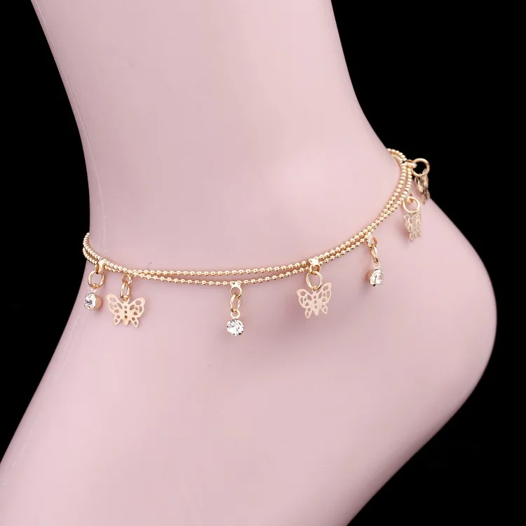 

Gold plated fashion women diamond charm butterfly anklet, Picture show