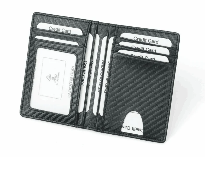 

Carbon fiber grain PU leather RFID shield card Holder wallet