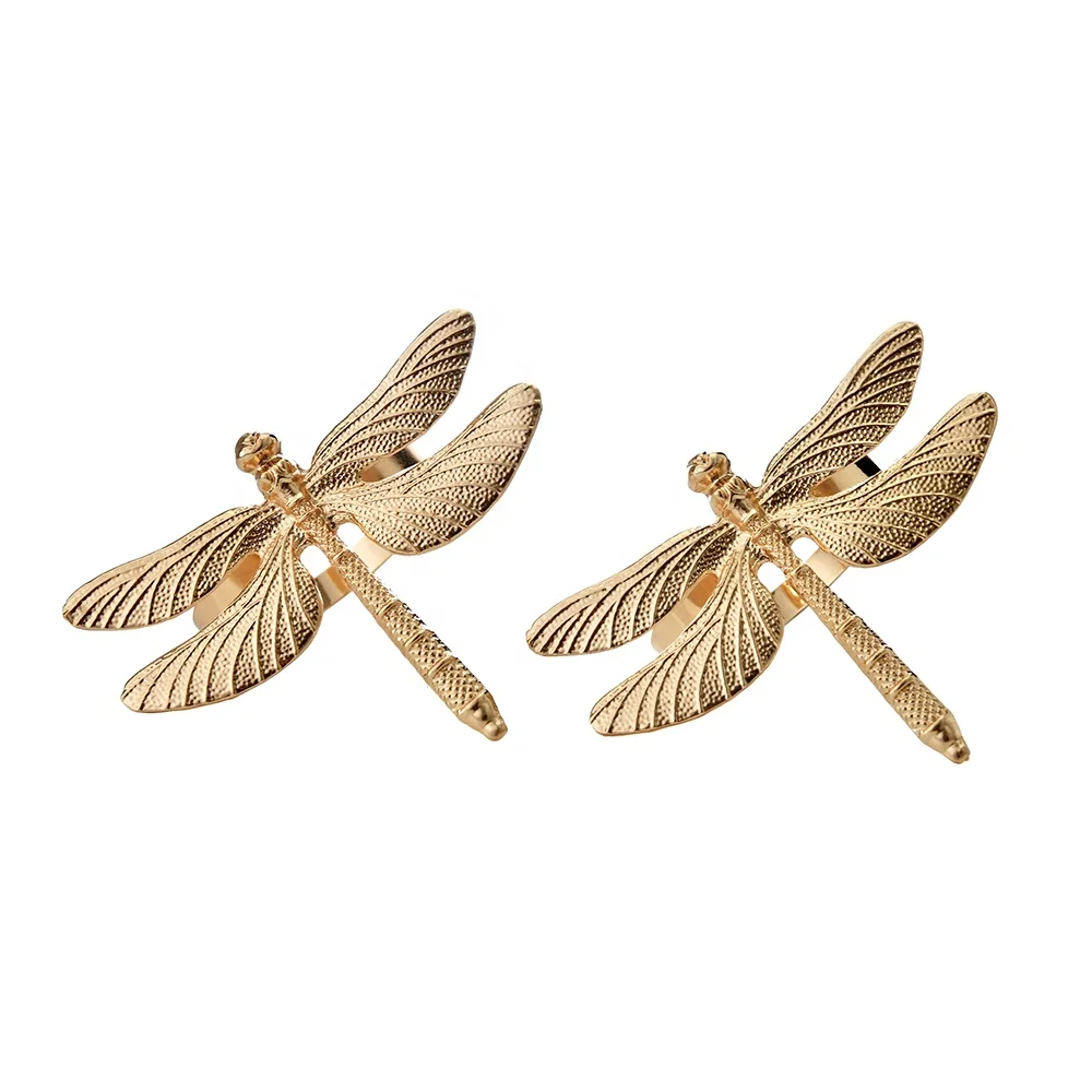 

IN STOCK Gold Metal Dragonfly Animal Napkin Rings For Table Decoration, Wedding, Party