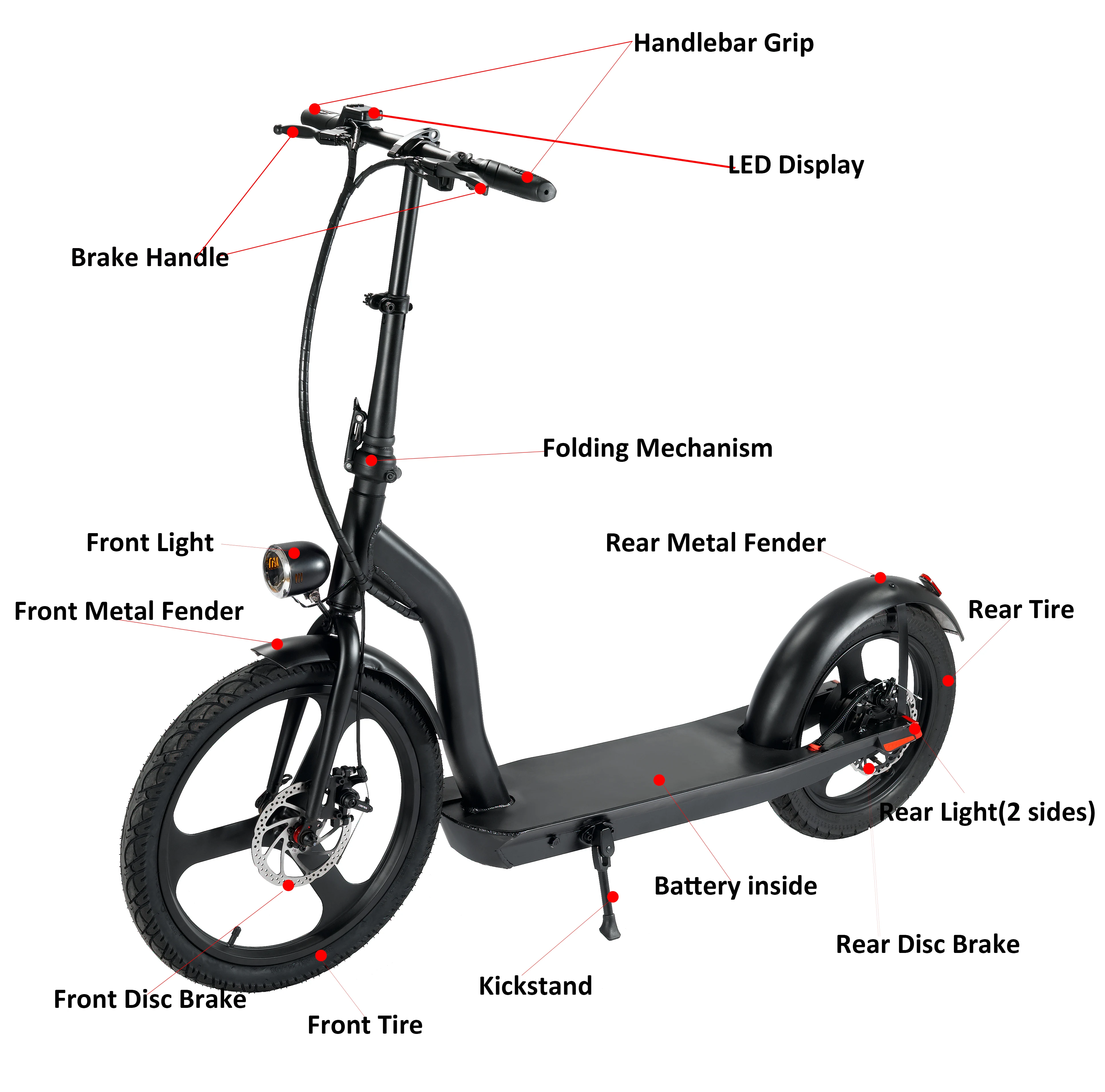 

MK9S Adult Youth Foldable 2 Wheel Electric Scooter Big Wheel Shock Absorbing Electric Scooter, Black