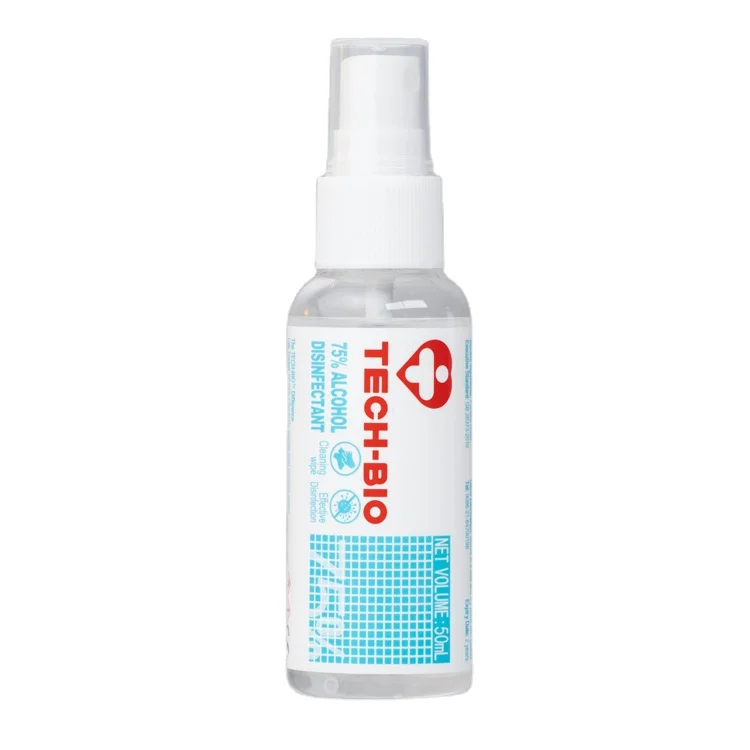 

Tech-bio Wholesale 50ml 75% Alcohol Hand Sanitizer Spray Customized Private Logo Surface Basic Cleaning, Clear