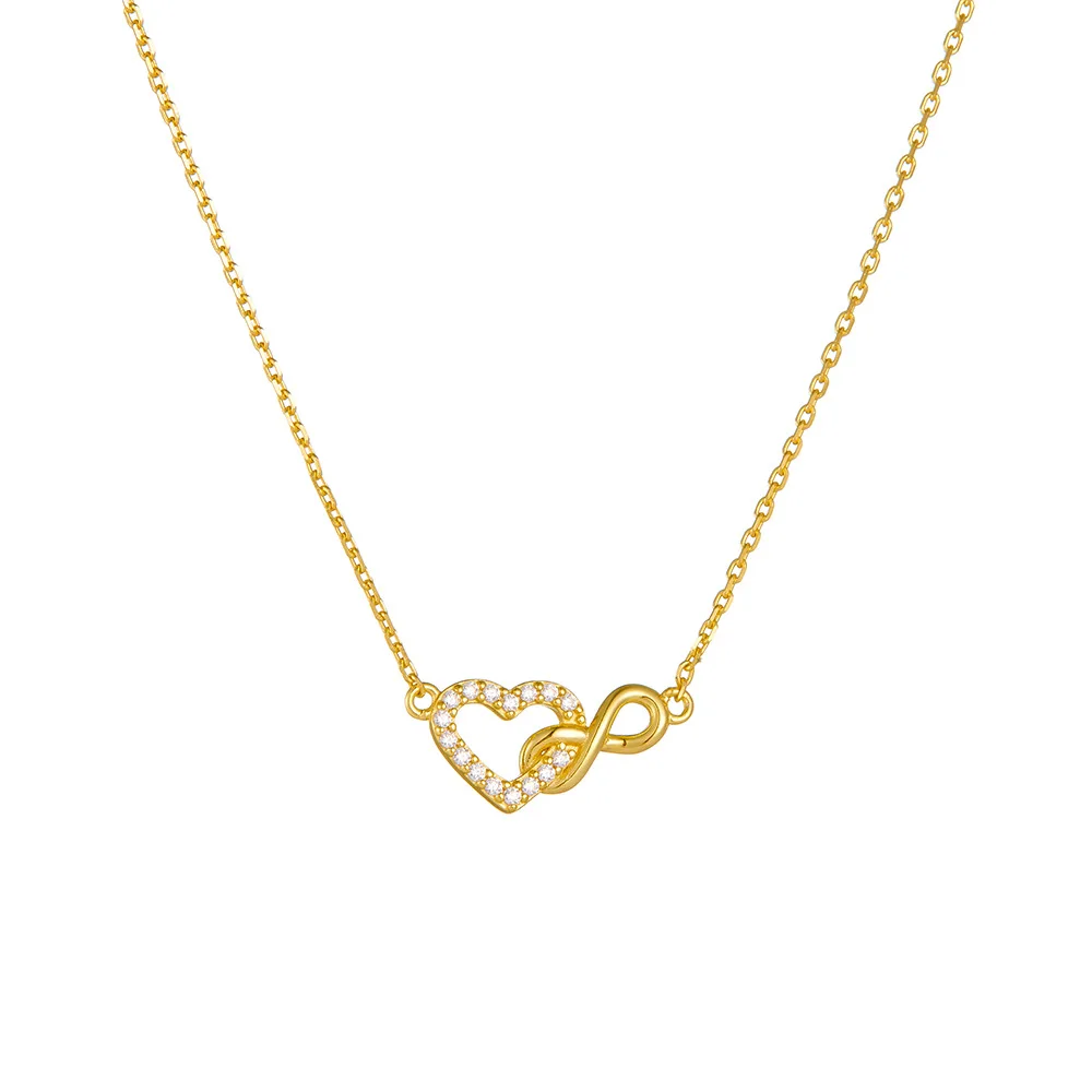 Fashion Jewelry 925 Sterling Silver Eternal love Heart Zircon Necklace Lucky Number Eight 8 Gold Plated Necklaces for Women