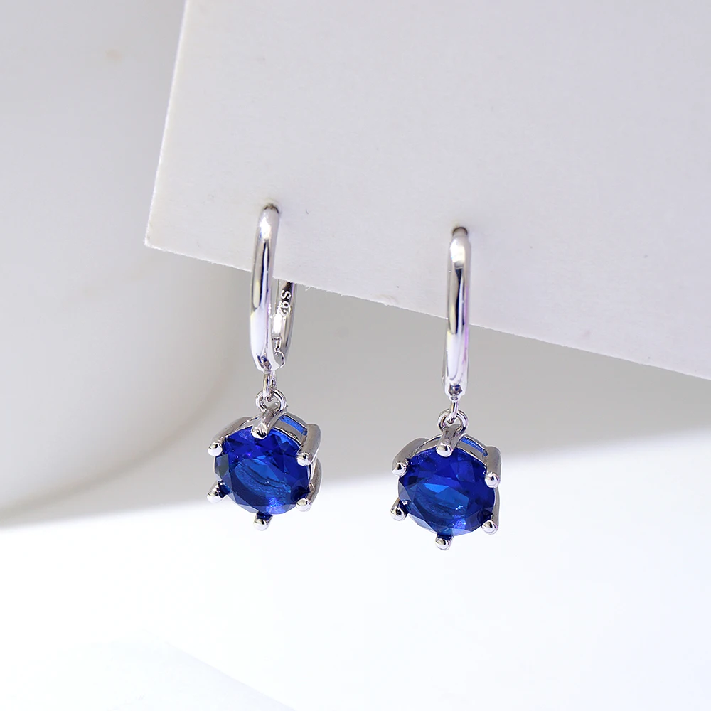 

925 Sterling Silver Drop Earrings Blue Zircon Stone Women Earrings Wholesale Bulk 925 Silver Jewelry Fashion Earrings 2023