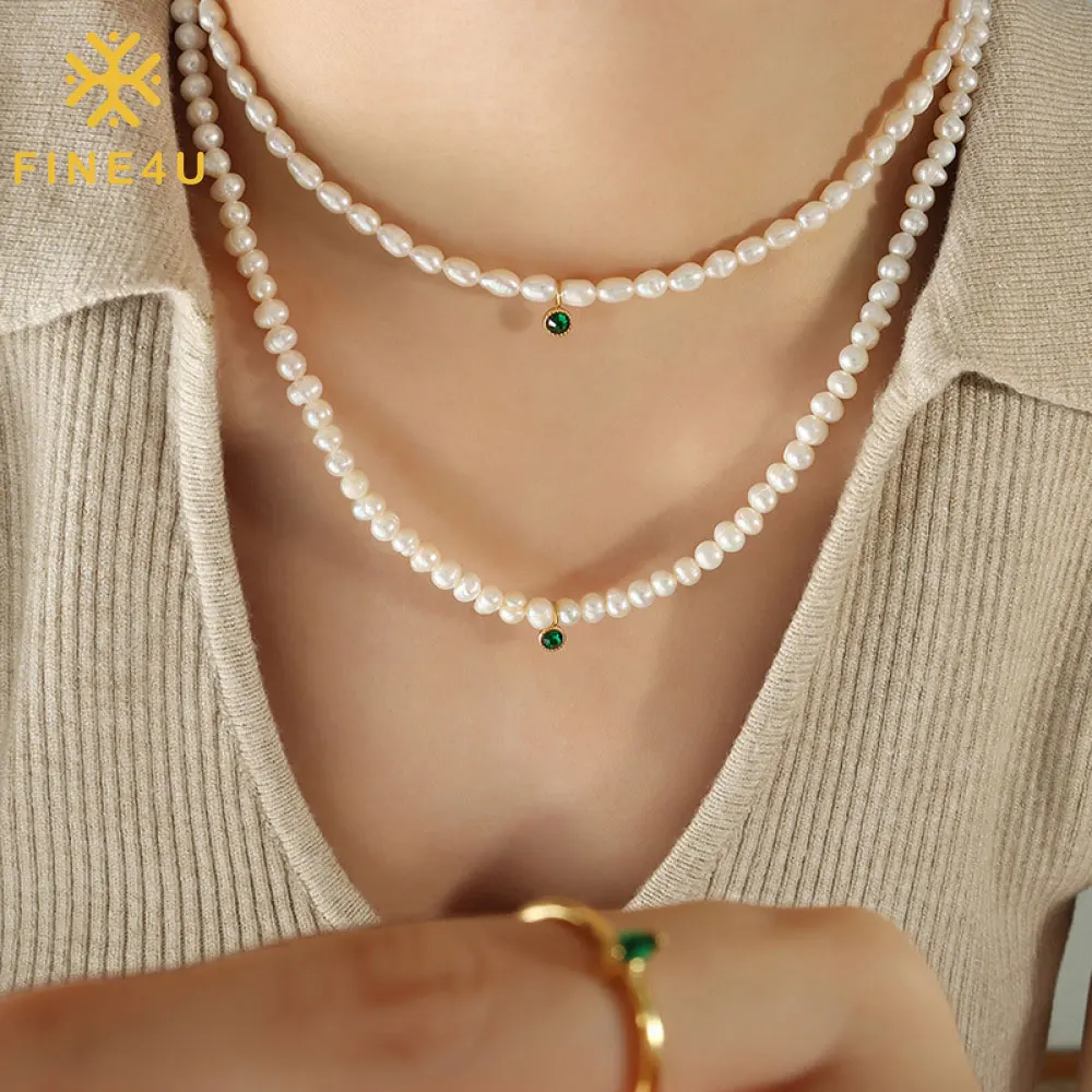 

Elegant Women Jewelry Cz Zircon Pendant Gold Plated Stainless Steel Dainty Freshwater Pearl Necklace