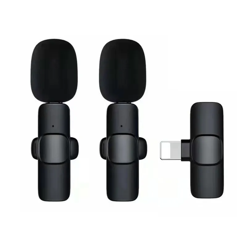 

2022 New 1 drag 2 microphone Lavalier 2.4GHz Portable Mini Microphone Wireless Recording Microphone for iPhone