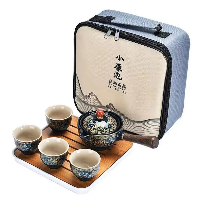 

360 degree rotating ceramic tea set portable traveling tea set, Six colors