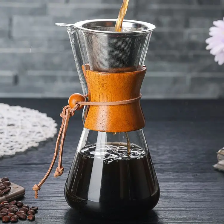 

New style wood sleeve Heat resistant borosilicate glass coffee pot Pyrex Glass Coffee Maker