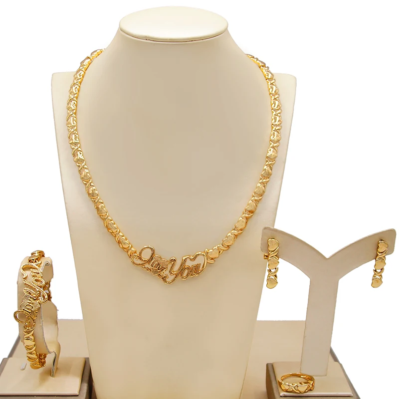 

Yll 18k Gold Plated Fashion Xoxo Latest Models Wedding Jewellery Set I Love You Hugging and Kissing Necklace Jewelry Set X0009