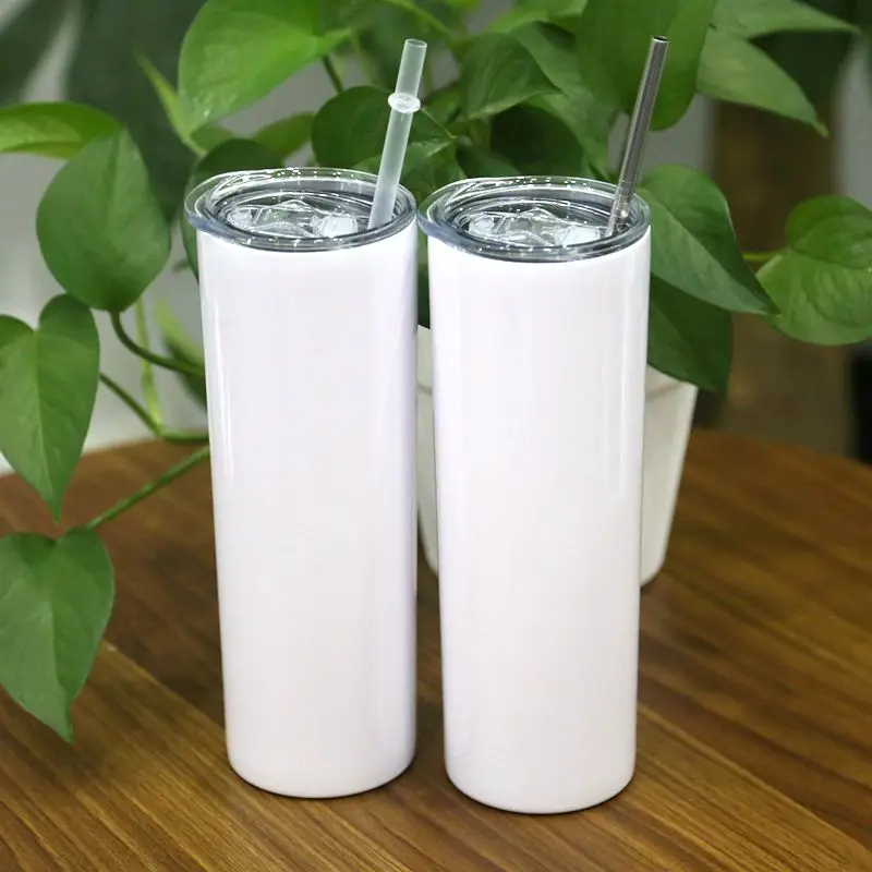 

20oz straight sublimation blanks skinny tumbler vacuum insulated stainless steel straight tumbler sublimation blanks with straw, White color