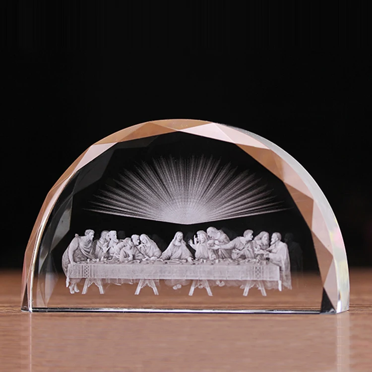 New Products the Last Supper Figurine 3D Laser Engraving Crystal Photo Customized Crystal Religious Crafts for Home Decoration