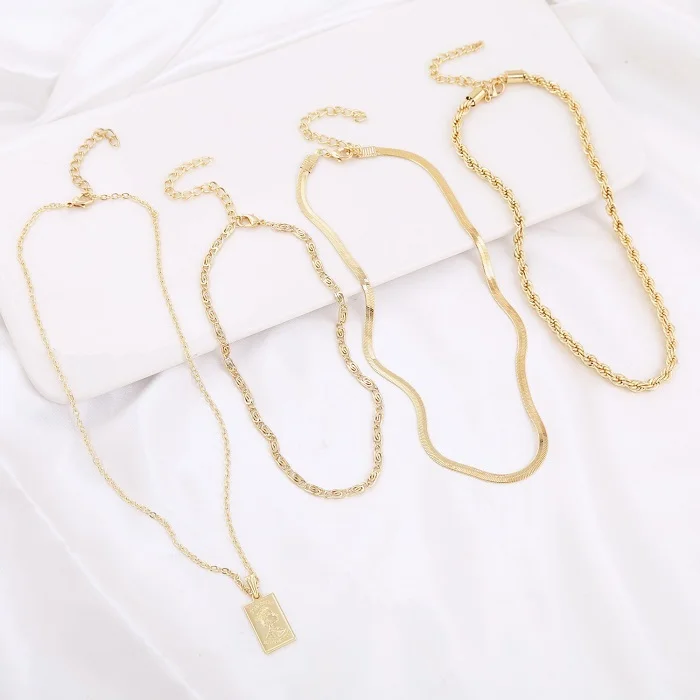 

New arrival 2021 Retro exaggerated creative multi layer fried dough twist chain pendant necklaces for women